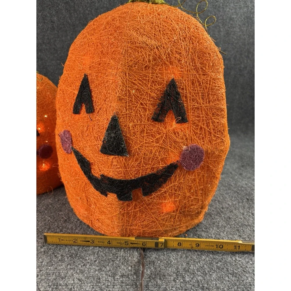 Halloween Light Up Sisal Pumpkins Set Of 2 Works Spooky Yard Decor